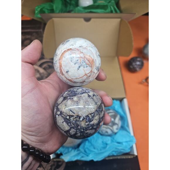 Ocean Jasper Spheres 60mm+ Set Of 2 Random Selection W/stands - Picture 4 of 6